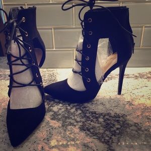 Black lace up booties